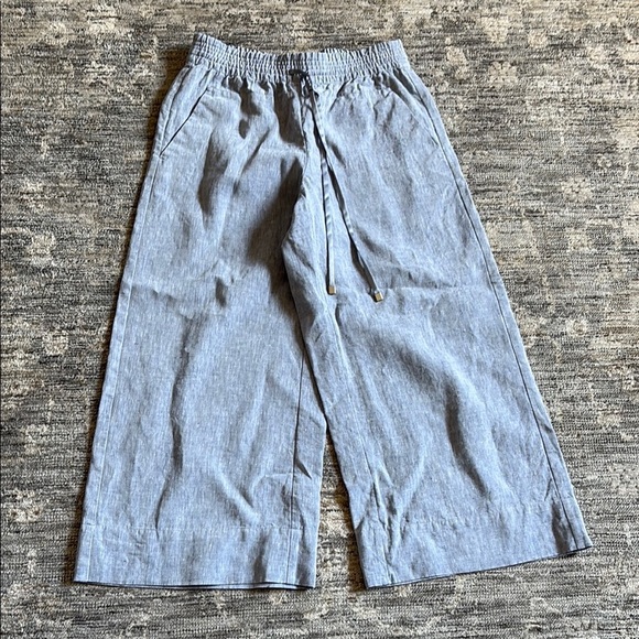 Lafayette 148 Casual blue/ Gray Wide-Leg 100% linen cropped Pants- size P - Picture 1 of 5